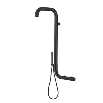 Image de Douche d'extérieur Sined Arborea, en acier inoxydable 316L, avec raccordement pour eau chaude et froide, de couleur noire