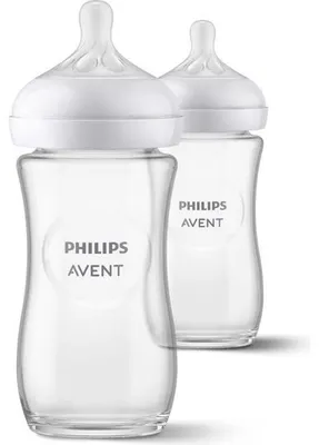 Immagine prodotto di Set di 2 biberon Philips Avent Natural 3.0 SCY933/02, capacità 240 ml, in vetro, anti-coliche