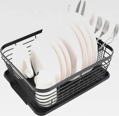 Produktbild von Abtropfgestell Geschirr Platzsparendes Geschirrabtropfgestell für die Küchenarbeitsplatte mit Abnehmbarem Utensilienhalter Küchen Organizer, Edelstahl Geschirrabtropfgestell, Schwarz