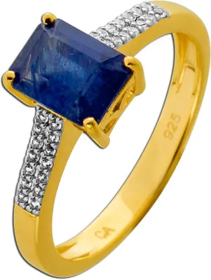 Produktbild von Saphir Ring Silber 925 vergoldet Natur Saphir 2.4ct Natur Zirkone 0.23ct 18