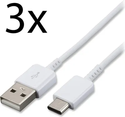 Produktbild von 3x Typ-C Ladekabel für Original Samsung Galaxy M11, M12, M13, M21, M22 Datenkabel 1,2m weiß USB-Ladegerätkabel Aufladekabel Type-C Charging-Cable