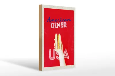 Produktbild von Holzschild Reise 20x30cm Amerika USA Hot Dog Fast Food