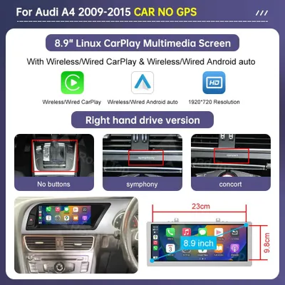 Imagen del producto de Pantalla táctil multimedia - Pantalla compatible con CarPlay - Pantalla Android Auto - Radio Bluetooth - Pantalla táctil - 8,9 pulgadas HD