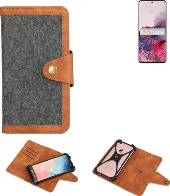 Produktbild von K-S-Trade Schutzhülle Handyhülle kompatibel mit Samsung Galaxy S20 Exynos Filz Hülle Kunst-Leder dunkelgrau braun (1x)