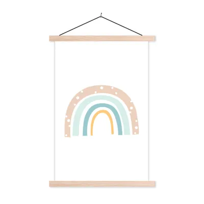 Produktbild von MuchoWow® Textilposter Regenbogen - Kinder - Pastell - Tupfen - Baby 60x90 cm mit holzfarbenen Rahmen - Textil