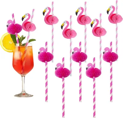 Productafbeelding van Roze flamingo-rietjes + 25 roze flamingo-rietjes - Set van 25 - 3D-flamingo-rietjes - Milieuvriendelijke gewoonten - Afbreekbaar servies