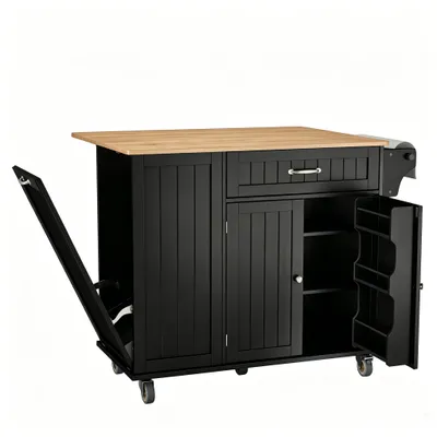 Produktbild von BEALIFE Küchenwagen mit Schublade & Ausziehplatte | 100x50x90 cm MDF Rollen | Schwarz AK70