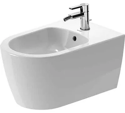 Zdjęcie produktu dla Duravit bidet ścienny ME by Starck z przelewem, z ławką z otworem na baterię, 370 x 570 mm, 1 otwór na baterię biały