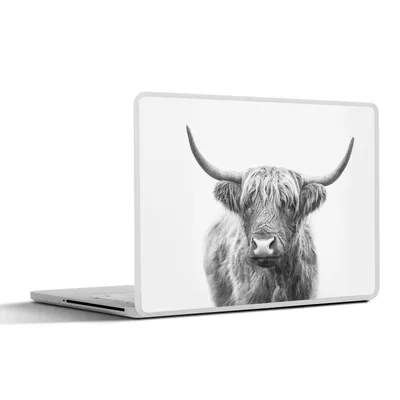 Produktbild von MuchoWow® Laptop Aufkleber Sticker Cover Schottischer Highlander - Tiere - Hörner - Schwarz und weiß 30x22 cm - Laptop-Sticker