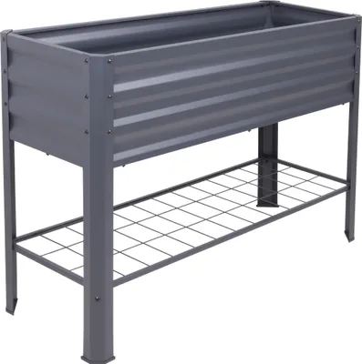 Produktbild von Metall Hochbeet anthrazit inklusive Pflanzenvlies - 114 x 41 cm - Anzucht Frühbeet freistehend mit Ablage - Garten Pflanzkasten Gemüsebeet Kräuterbeet