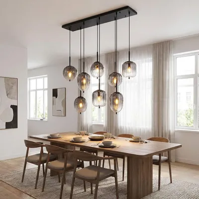 Zdjęcie produktu dla Lampa wisząca, czarna, klosz ze szkła w kolorze dymnym, wysokość 120 cm