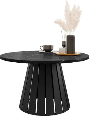 Produktbild von MIRJAN24 Couchtisch Circolo, Wohnzimmer Kaffeetisch, Beine und Seiten aus Stahl (Farbe: Schwarz / Black Pietra Grigia)