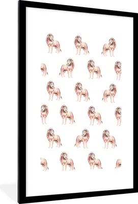 Produktbild von MuchoWow® MuchoWow® Gerahmtes Poster Löwe - Illustration - Muster 60x90 cm - Poster mit zchwarzem Bilderrahmen - Dekoration - Wandposter Wohnzimmer - Hochwertig