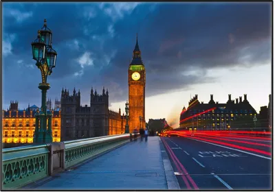 Produktbild von Wallario Wandbild London- Big Ben bei Nacht, Größe: 70,30 x 100,30 cm, Poster mit schwarzem Aluminiumrahmen