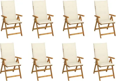 Image de Chaises pliables de jardin avec coussins lot de 8 Bois d'acacia