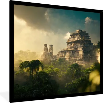 Produktbild von MuchoWow® Gerahmtes Poster Tempel - Dschungel - Wolken - Himmel - Natur 40x40 cm - Poster mit Schwarzem Bilderrahmen Wandposter Rahmen Foto Bilder - Mit Rahmen - Wanddekoration Schlafzimmer