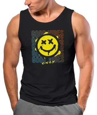 Produktbild von Herren Tank-Top Smiling Face Good Vibes Print Aufdruck Bedruckt Teachwear Streetstyle Muskelshirt Neverless® schwarz XXL