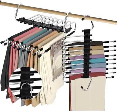 Produktbild von 9-lagige, zusammenklappbare Hosenhalter - Set mit 2 Stück - Für Hosen, Schals, Jeans (schwarz)