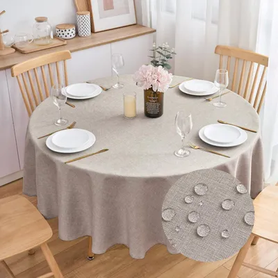Immagine prodotto di Tovaglia rotonda, aspetto lino, 160 cm di diametro, idrorepellente, color beige chiaro, in poliestere