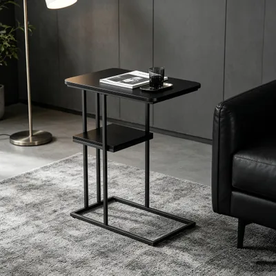 Produktbild von C-Form Beistelltisch,Sofatisch Marmor Optik,Kaffeetisch mit Ablagefläche,Wohnzimmertisch Nachttische Sofatisch für kleine Räume,Wohnzimmer 50x30x58cm