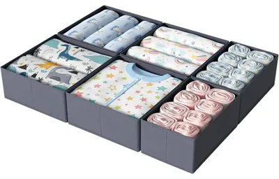 Immagine prodotto di Set di 6 organizer per cassetti, grigi, pieghevoli, per armadio PAX, dimensioni 75x58 cm, contenitori portaoggetti