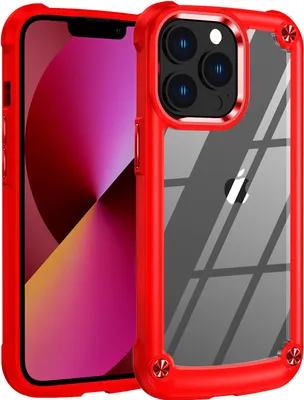 Produktbild von iPhone 13 Pro Hülle, Hybrid Transparente PC Robust TPU Bumper Stoßfest Schutzhülle für iPhone 13 Pro Rot