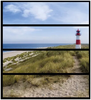 Produktbild von Wallario Möbelfolie / Aufkleber, geeignet für Ikea Malm Kommode mit 4 Schubfächern - Am Strand von Sylt  Leuchtturm auf der Düne  Panorama
