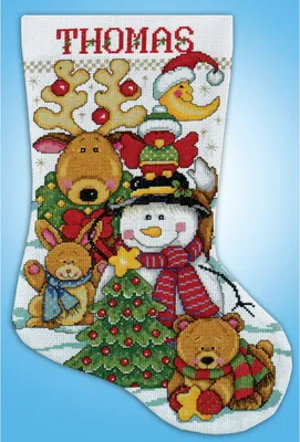 Produktbild von Design Works Kreuzstich Stickpackung "Weihnachtsstrumpf Neue Freunde Finden", Zählmuster, 43x30cm