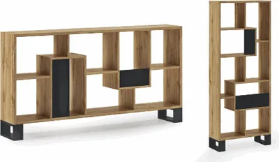 Produktbild von Wohndesign-Bücherregal, Modell LOFT, Strukturfarbe Dunkle Eiche, 68,5x168x25cm