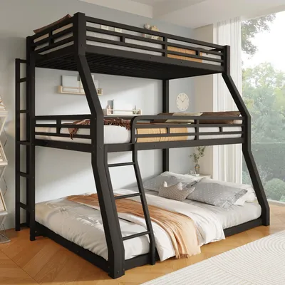 Produktbild von STILVORA Dreier-Etagenbett 90/120/140x200 Ohne Matratze Jugendbett Metallbett für drei Kindern,Kinderbett Bettgestell mit Rausfallschutz,Schwarz