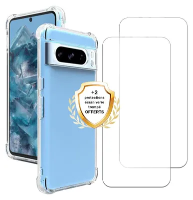Image de Coque antichoc compatible Pixel 8 Pro Transparente + 2 protections écran - EVETANE