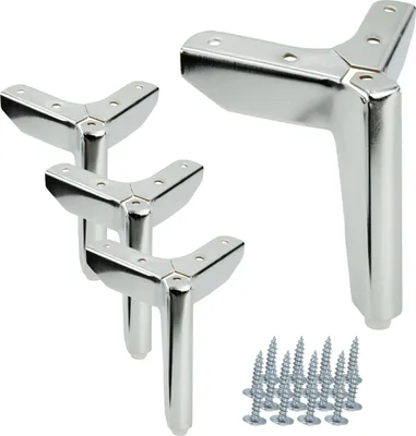 Immagine prodotto di Set di 4 gambe per mobili con design ad ancora, cromo-argento, altezza 12 cm, incluso set di viti per un facile montaggio, ideale per divani, cassettiere e mobili TV.