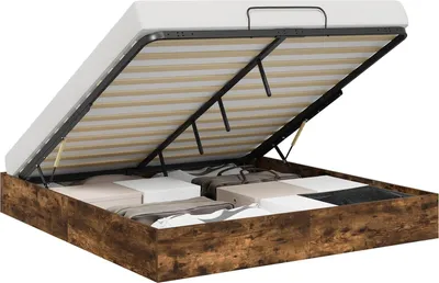 Imagen del producto de vidaXL Estructura de cama con espacio de almacenamiento, color roble ahumado, 203 x 180 x 25 cm