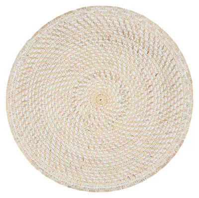 Rotan Placemats, Set von 4, rund, weiß, 38,1 cm