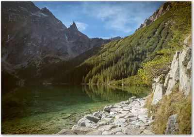 Produktbild von Tulup® Glas-Bild - 100 x 70 - Wandbild aus Glas - Wandkunst - Wandbild hinter gehärtetem Sicherheitsglas - Landschaften - See Tatra-Gebirge - Grün