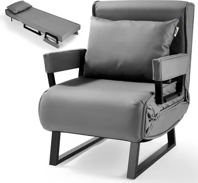 Produktbild von Makika Schlafsessel Rio, Grau, klappbar, 4in1, Stahlrohre, Leinen und Kunstleder, 200 kg, Sofa 55x73x80cm, Bett 178.5x55x33cm