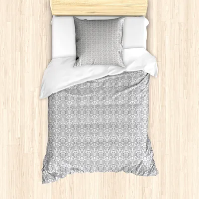 Produktbild von ABAKUHAUS viktorianisch Bettbezug Set für Einzelbetten, Kontinuierliche Blumenmotiv, Milbensicher Allergiker geeignet mit Kissenbezug, 135 cm x 200 cm - 80 x 80 cm, Eischale und Purpleblue