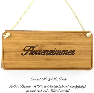 Produktbild von Mr. & Mrs. Panda Hinweisschild Herrenzimmer - Geschenk, Graviert, Schild, Türschild, Landhaus, Wegweiser, Reklameschild, Praxisschild, Geschenkidee, Firmenschild, Shabby