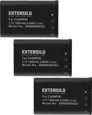 Produktbild von EXTENSILO 3x Akku Ersatz für Casio NP-90DBA, NP-90 für Kamera (1800 mAh, 3,7 V, Li-Ion)