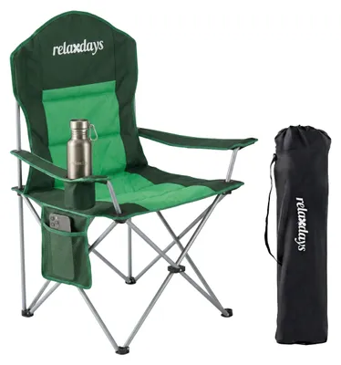 Produktbild von Relaxdays Camping Stuhl, faltbar, Tragetasche, Getränkehalter, 160 kg, Klappstuhl gepolstert, Polyester, Metall, grün