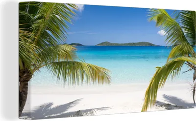 Produktbild von MuchoWow® - Leinwandbilder - Tropische Palmen am Strand, Wandbild, Wanddeko Bilder Wohnzimmer, 40x20 cm