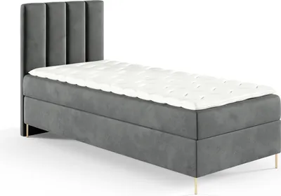Produktbild von Sofello Boxspringbett 100x200 cm Grau Velour Samt goldene Beine Ehebett Kinderbett Polsterbett aus Samt