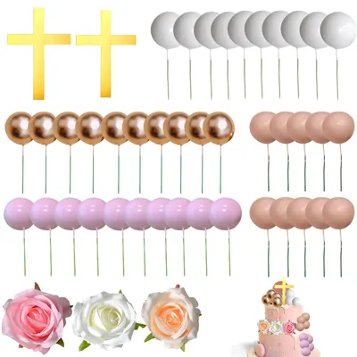 Torten-Deko-Set: Blumen, Kreuz & Kugeln für Taufe & Kommunion