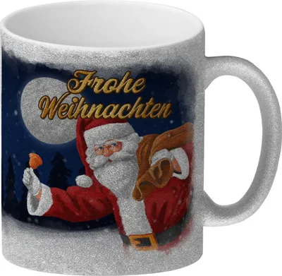 Produktbild von Frohe Weihnachten mit Weihnachtsmann Glitzer-Kaffeebecher