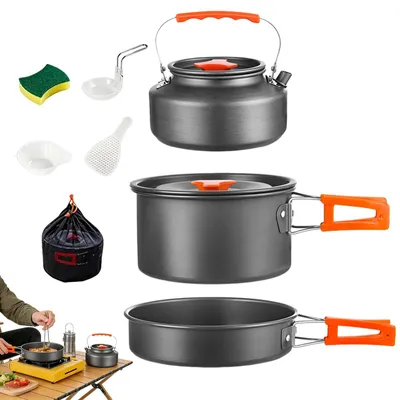 Immagine prodotto di Omgoods - Set da campeggio da 3 pezzi - Set di stoviglie da esterno in alluminio