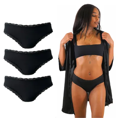 Produktbild von Brasilslip Damen Slip Unterhose Brazilian-Slips mit Spitze (3er Set, Schwarz, L)