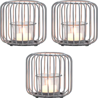 Produktbild von 3er Set Skandinavische Deko Windlichter Teelichthalter Kerzenhalter Cibolo Grau Klein