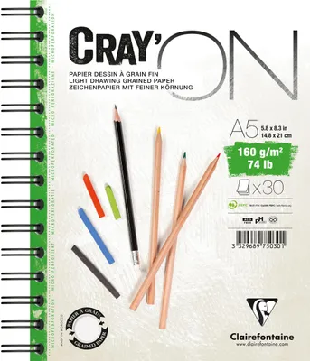 Produktbild von Clairefontaine 5x Cray'ON, Spiralblock A5, 30 Blatt 160g 975030C