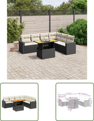 Produktbild von The Living Store 7-tlg. Garten-Sofagarnitur mit Kissen Schwarz Poly Rattan