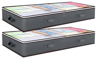 Image de Sac de rangement sous le lit - Sac de rangement pour vêtements - Pliable, étanche à la poussière et à l'humidité - Grande capacité, 100x50x15 cm - Lot de 2